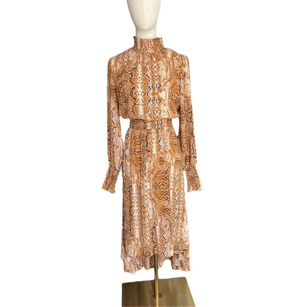 Nanette Lepore Tan Snake Print High-Low Dress